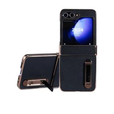 Imagem de Capa com dobradiça eletrogalvanizada para Samsung Galaxy Z Flip 6 5 4 3 5g, capa protetora elegante com suporte (para Z Flip 4/Preta)