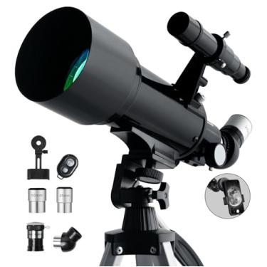 Imagem de Telescópio de 70 mm de abertura de 500 mm – Telescópios refratores portáteis para crianças e adultos, suporte AZ, óptica totalmente multirevestida, com adaptador de tripé, controle remoto sem fio