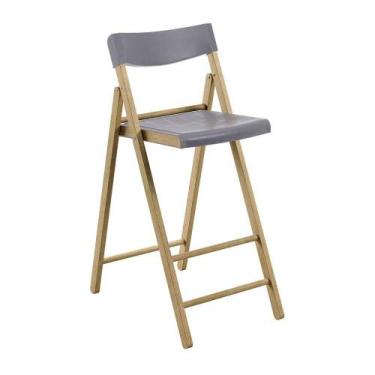 Imagem de Banqueta Dobrável Alta Com Encosto Tramontina Potenza Grafite Madeira 