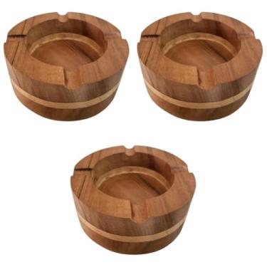 Imagem de Kit 3x Cinzeiro Redondo Artesanal Envernizado Em Madeira Nobre 10x6cm