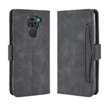 Imagem de Capa para XIAOMI Redmi Note 9,Retro magnético Flip Case,Design de carteira de couro PU com slots de cartão removíveis -Black