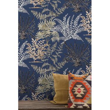 Imagem de Papel de Parede Muse Folhagem Azul e Branco A57103