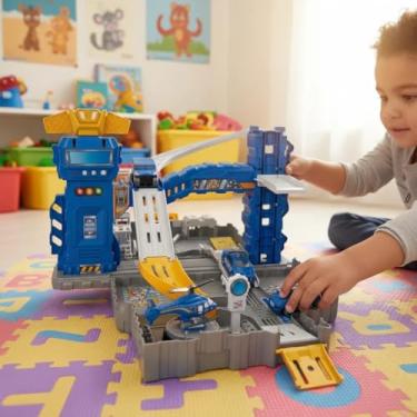 Imagem de Centro de Controle Polícia Maleta Brinquedo Com Carros Helicóptero Elevador Base Infantil 3 Mais