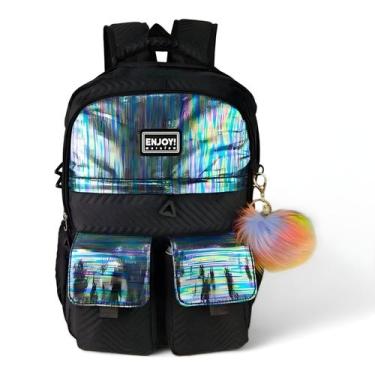 Imagem de Mochila Qualis Escolar Casual Feminina Juvenil Pelúcia Fofo, Preto