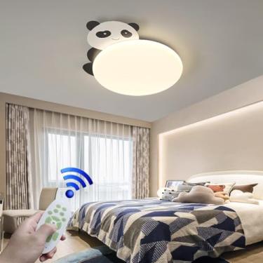 Imagem de Luminária de teto moderna e dimerizável em LED para quarto infantil, com design criativo e desenho animado em preto, com controle remoto, estilo panda, ideal para iluminação de quartos de be