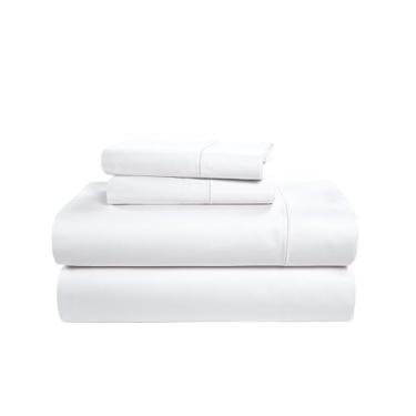 Imagem de LANE LINEN Jogo de lençol queen ultra macio, 100% algodão egípcio mercerizado totalmente elástico com costura francesa em hotel ajustado como lençol de cama de luxo grosso tamanho Queen - branco