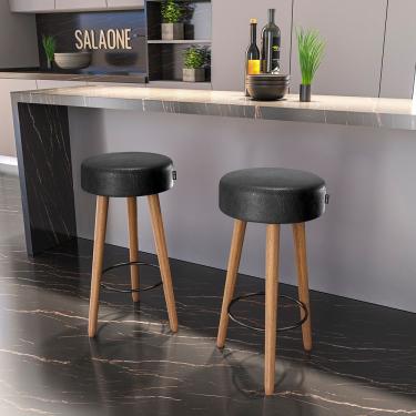 Imagem de Kit 2 Banquetas Alta Banqueta Londres Madeira Assento Madeira 70 cm Preto Salaone