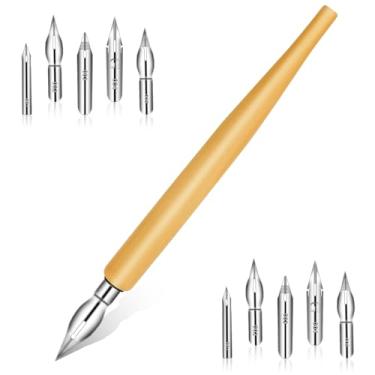 Imagem de Trinkrittey Conjunto de 11 pontas de canetas cômicas, conjunto de canetas de imersão oblíqua, caligrafia, desenho, comic, suporte de madeira, com 10 pontas de aço inoxidável de substituição para