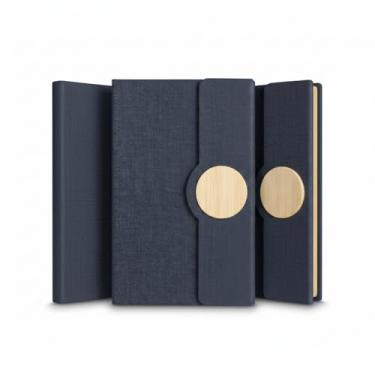 Imagem de Caderno de Anotações Ecológico, Capa em Tecido RPET com Detalhe em Bambu, 80 Folhas Pautadas, Suporte para Caneta, 21x16cm (3, Azul)