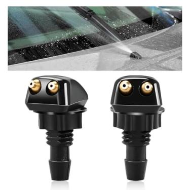 Imagem de MUQIDA 2 peças de bocais de lavagem de para-brisa dianteiro, lavador de para-brisas com furo duplo, jato de coluna reta, kit de substituição de bocal de limpador de para-brisa frontal universal para a