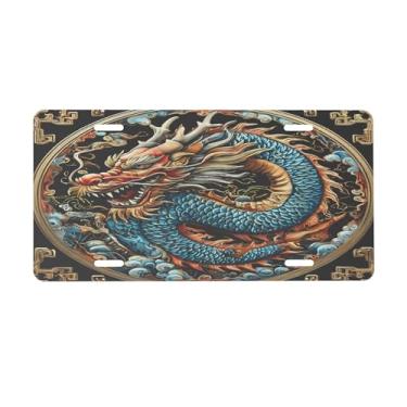 Imagem de Placa de licença Dragon Art Design para frente do carro placas de carro alumínio metal adequado para caminhão placa de porta de carro bar café acessórios automotivos para homens mulheres 15 x 30 cm