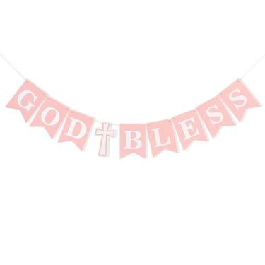 Imagem de Faixa God Bless para batismo - decorações de primeira comunhão, decoração de pano de fundo de batizado de bebê, guirlanda de batizado para meninos e meninas, suprimentos de festa de confirmação