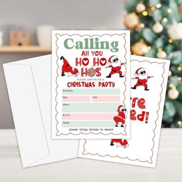 Imagem de OXRUN Convites de festa de Natal, 25 convites de Natal com envelopes para chá de panela, chá de bebê, festa de aniversário, cartões de convite dupla face retrô Papai Noel - E05