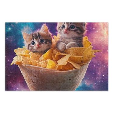 Imagem de Quebra-cabeça de gatos fofos gatinhos espaço adultos 1000 peças presentes elefante branco engraçado natureza quebra-cabeça animal arte floral, 75 x 40 centímetros