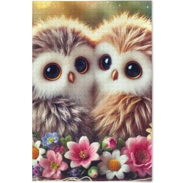 Imagem de Quebra-cabeça floral para adultos com corujas fofas, 500 peças, engraçado, personalizado, para família, arte com estampa animal, 52 x 37,8 cm