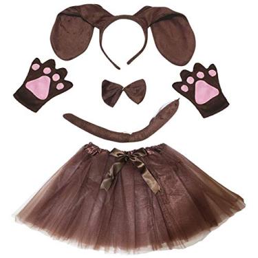 Imagem de Petitebella Tiara de cachorro de orelha longa com laço e luvas tutu 5 peças fantasia para meninas 1-8 anos (1-4 anos, marrom escuro)