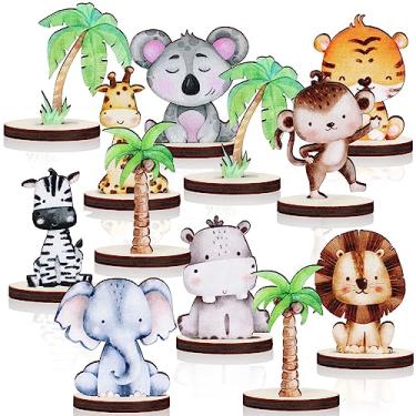 Imagem de Thyle 20 peças de decoração de chá de bebê na floresta, animais da floresta, centros de mesa de centro de mesa de safári na selva para mesas, criaturas de madeira, enfeite de mesa para chá de bebê