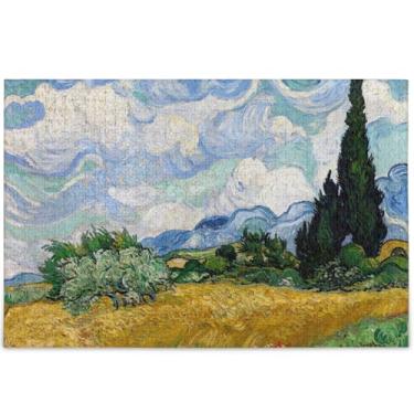 Imagem de Quebra-cabeça personalizado Vangogh trigo campo ciprestes 500 peças para adultos cenário arte animal arte prima jogo engraçado, 52 cm x 37,8 cm
