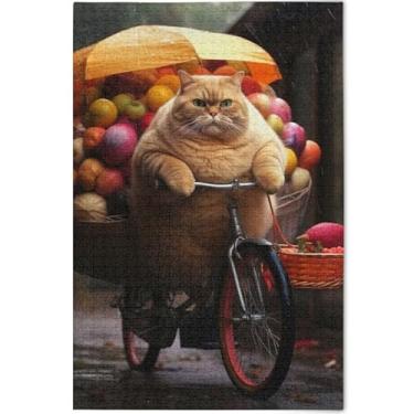 Imagem de Quebra-cabeças engraçados de gato gordo montando 500 peças adultos animal flor arte natureza divertido quebra-cabeça personalizado engraçado, 52 cm x 37,8 cm