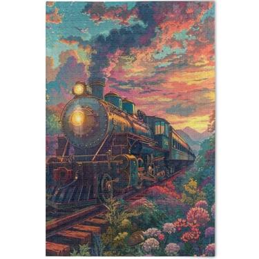 Imagem de Cenário de trem de primavera personalizado 1000 peças quebra-cabeças adultos elefantes brancos presentes quebra-cabeça paisagem quebra-cabeças arte brinquedo pintura, 75 cm x 50 cm