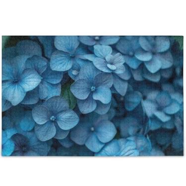 Imagem de Quebra-cabeça de flor de hortênsia azul para adultos 1000 peças de decoração de arte pintura única divertida brinquedo adulto elefante branco personalizado, 75 x 50 cm