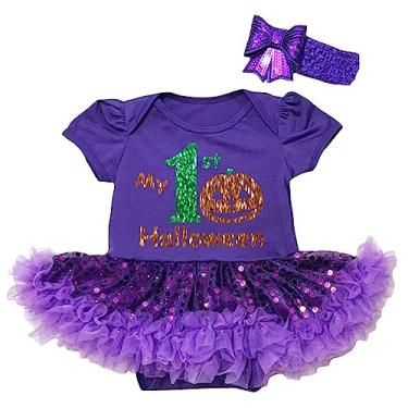 Imagem de Petitebella Vestido de bebê tutu My 1st Halloween Pumpkin Bodysuit Nb-18m, Lantejoulas roxas/roxas, 3-6 Months