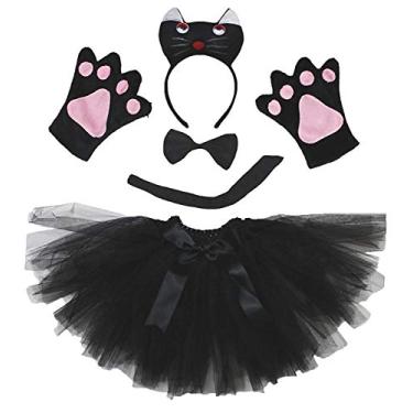Imagem de Petitebella Combined Cute Animals Headband Bowtie Tail Tutu 5pc Girl Costume 1-10y (Cat(black), 5-10 Years)