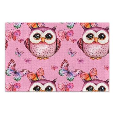 Imagem de Quebra-cabeça adulto 500 peças presentes de elefante branco engraçado fofo aquarela corujas rosa divertido família quebra-cabeça pintura animal, 20,5 x 14,9 polegadas