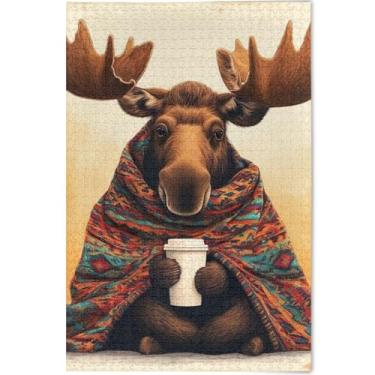 Imagem de Quebra-cabeça personalizado engraçado alce fofo 1000 peças adultos amigos família jogo presentes paisagem cena decoração pintura animal, 75 cm x 50 cm