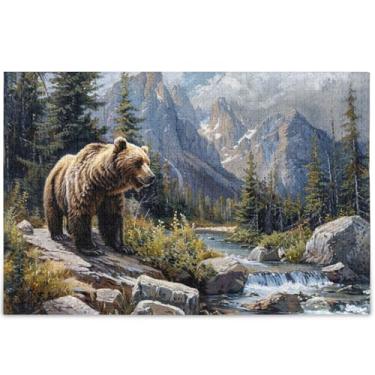 Imagem de Quebra-cabeças de paisagem de urso pardo com 500 peças para adultos cenário floral arte legal Prime quebra-cabeças personalizados amigos família presentes de jogos, 52 cm x 37,8 cm