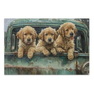 Imagem de Quebra-cabeça de 1000 peças, adultos, filhotes fofos, carro azul, família, quebra-cabeça, para amantes, presentes, quebra-cabeça exclusivo, brinquedo para a família, arte, 75 x 40 cm