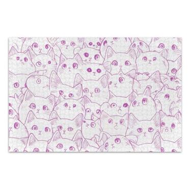 Imagem de Quebra-cabeça de gato fofo branco rosa 500 peças para presentes adultos para amantes de quebra-cabeças, quebra-cabeça de família difícil, animal de desenho animado, 51 x 35 centímetros