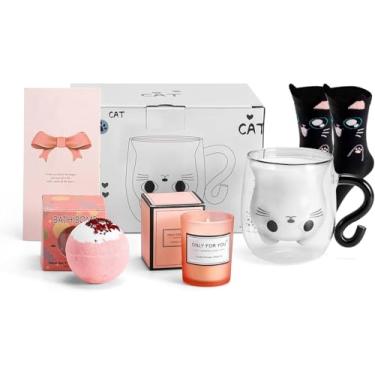 Imagem de Conjunto de presentes de caneca de gato, presentes de aniversário para mulheres, mãe dela, presentes de Natal para mulheres, dia dos namorados, amantes de gatos, ideia para irmã esposa, avó