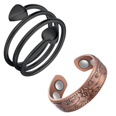 Imagem de Feraco 2 peças de anéis magnéticos de cobre para mulheres A