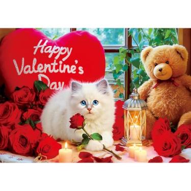 Imagem de Sutinban Valentine 500 Piece Puzzle for Adults, Cute White Cat Red Rose Bear Colorful Jigsaw Puzzle, Romantic Candlelight Greaty Family Game Sweet Valentine Heart Night Gift Decor Puzzles