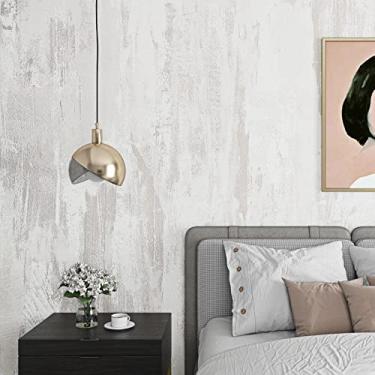 Imagem de Livelynine Papel de parede de concreto bege de 61 x 197 cm, papel de contato de concreto branco para armários à prova d'água metálico branco cal cimento texturizado papel de parede para cozinha vinil