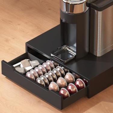 Imagem de Deco Brothers Gaveta com suporte de cápsulas Vertuoline com divisor ajustável, compatível com Nespresso 40 pequenas ou 20 cápsulas grandes, suporte superior de madeira com armazenamento lateral para