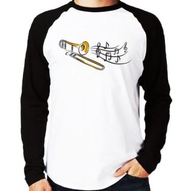 Imagem de Camiseta Raglan Trombone Notas Musicais Manga Longa - Foca na Moda, Br