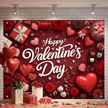 Imagem de BlissYard Fundo fotográfico feliz dia dos namorados, tema de amor, 20 x 1,8 m, presente de coração vermelho, rosa doce, para decoração de dia dos namorados, festa cabine de fotos, dia das mães, fundo