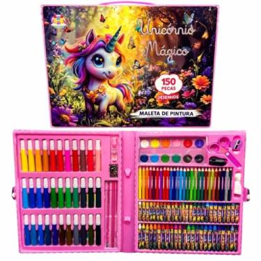 Imagem de Estojo Maleta Escolar 150 Pçs C/Canetinha E Lapis Infantil - Cor : Rosa