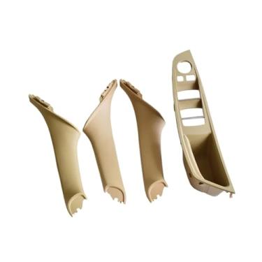 Imagem de Plástico abs rhd estilo do carro interior painel da porta alça puxar painel guarnição capa compatível com bmw série 5 f10 f11 520 525 530 535(Beige-4pcs-Set-RHD)