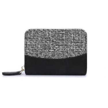 Imagem de Carteiras femininas de couro pretas pequenas e minimalistas com bloqueio de RFID com zíper com moeda de grande capacidade para cartão de crédito fino