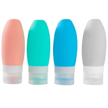 Imagem de Kit Viagem com 4 Frascos de Silicone 90ml Porta Shampoo Condicionador Creme Sabonete Líquido Premium