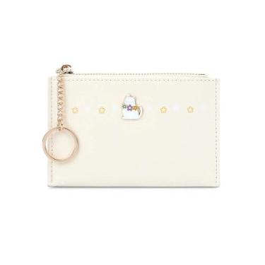 Imagem de Carteiras femininas brancas finas e minimalistas de poliuretano com bloqueio de RFID, gato fofo com zíper, moeda de grande capacidade, cartão de crédito fino