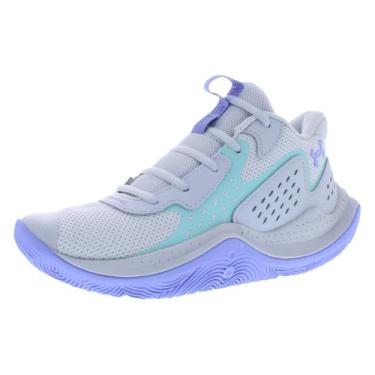 Imagem de Under Armour Tênis de basquete infantil Grade School Jet '23, Cinza/azul, 19