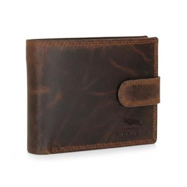 Imagem de Carteiras masculinas antifurto com bloqueio de RFID, carteira de couro dobrável genuíno envelhecido, carteira de couro de caçador, cartões de dinheiro, organizador de moedas, bolsa de presente para