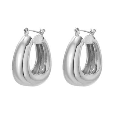 Imagem de Brincos De Argola Grossos Banhados a Ouro Para Mulheres, Joias De Moda