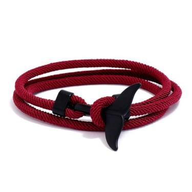 Imagem de Pulseira masculina personalidade única corda cauda de baleia design nicho oceano série casal aniversário, wine red-black tail, liga, corda, Sem Pedra Preciosa