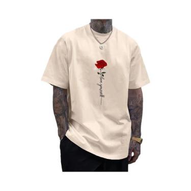 Imagem de Camiseta Masculina De Verão Em Algodão Com Estampa De Rosa Vermelha, G