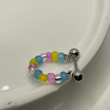 Imagem de Brinco de orelha retrô simples com contas coloridas de aço titânio adorável joia feminina (G)